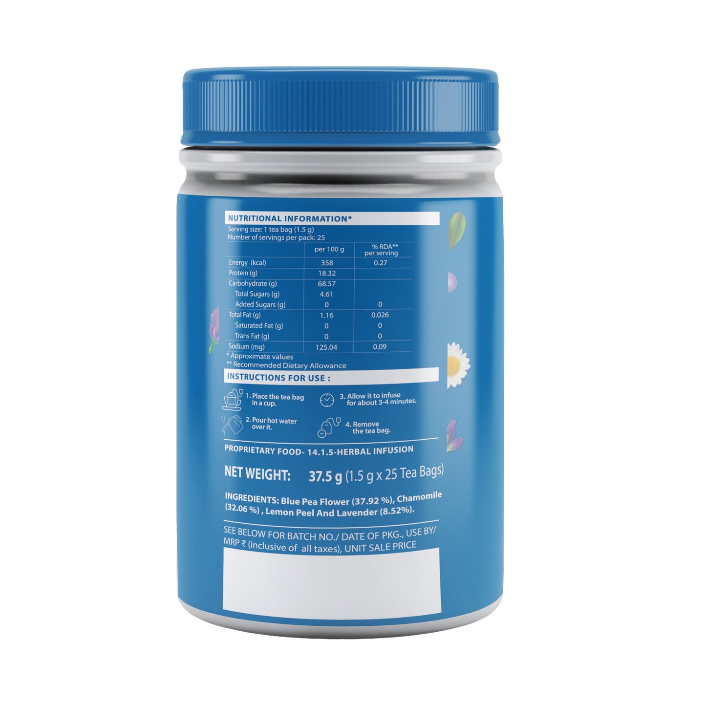 Blue Pea Flower Herbal Infusion With Chamomile & Lavender