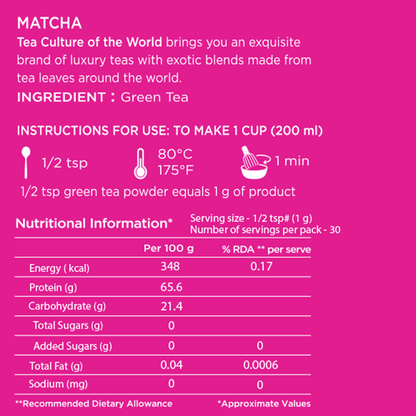 Matcha - Ceremonial Grade (Japanese Green Tea) 30gms